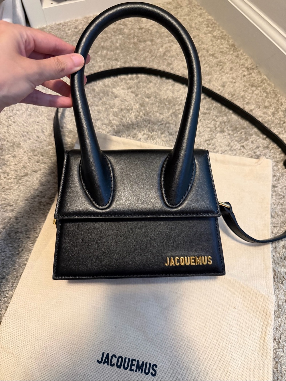 Jacquemus Black Le Chiquito Mini Top-Handle Bag with Gold Logo